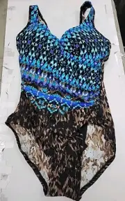 New MIRACLESUIT Untamed Its A Wrap One Piece Swimsuit Multicolor Size 8