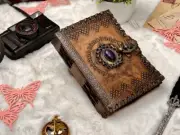 Handmade vintage Celtic Stone Leather Journal Grimoire journal junk journal gift