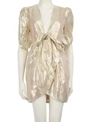 Gold Silk Mid Sleeve Front Tie Dress