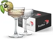The Buybox Vintage Coupe Glasses Set of 2, Champagne, Cocktail, Martini, Wine Glasses, Long Stem Glassware, (8.8oz/260ml) (2 Pack)