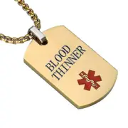 Type 1 Diabetes Gold Dog Tag Pendant Medical Alert Id Necklace For Men Ice Sos Personalize Necklaces BLOOD THINNER