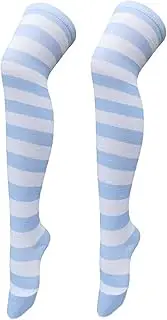 [Generic] Cotton Stocking 15 Long Stockings For Womens Over Knee Socks Christmas Cosplay Party Costumes Socks Knee High Long Striped Stocking Socks Thigh Highs Garter