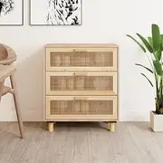 Sideboard Buffet Storage Cabinet with 3 Drawers, Accent Cabinet Buffet Table Console Table for Living Room, Hallway, Entryway, Brown 60x30x70 cm Solid Wood Pine and Natural Rattan