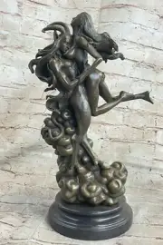 100% Genuine Nude Nymph with Satan Bronze Masterpiece Original Artwork Statue