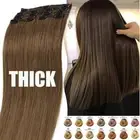 100% Remy Human Hair Extensions Clip In Thick Double Weft Full Head Black Brown