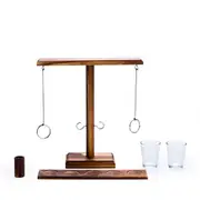 MDI Wooden Ring Toss w/ Shot Glasses Set Tabletop Mini Drinking Game 25x26cm