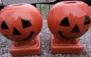 Homer Laughlin Fiesta Jack-O-Lantern Candle Holders Orange Pumpkin Candlesticks
