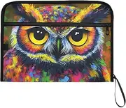 YMXFXP Owl Portrait Colorful Expandable Filing Folder, 13-Pocket Funny Cute Design with Sticky Labels, A4 Letter Size Document Organizer for Office, School, Boys, Girls