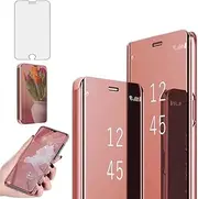 [KENHES] Flip Case Mirror for Samsung A10 [with Tempered Glass Screen Protector][Stand] Platin Clear View 360° Shockproof Cover Mirror Compatible for Samsung A10(Rose Gold)