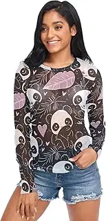 [RPLIFE] Cute Pandas Black Mesh Top Long Sleeve, Party Tops for Women Long Sleeve S-XXL