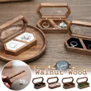 Vintage Walnut Wood Ring Box Jewelry Display Wedding Engagement Gift Box