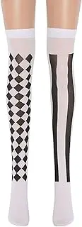 [NUMJAW] Womens Harlequin Thigh Highs Socks,Women's Harlequin Tights Hosiery Seamless Halloween Stockings With Vertical Stripe