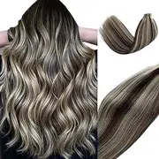 Tape in Hair Extensions Dark Brown With Blonde Highlights - Human Hair Double Sided Seamless Skin Weft Invisible Remy Real Extensions 22 Inch 60G for Women