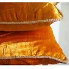 Square Cushion Cover Orange 16"x16", Bed Decor Velvet Fabric - Glorious Flame