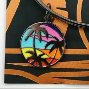 NEW ALEX AND ANI Caribbean Palm Tree Midnight Silver Charm Bangle Bracelet