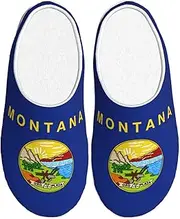 [EdWal] Montana State Flag print Winter Warm Slippers Indoor Anti-skid Plush Slippers Relaxing at Home for Women Men