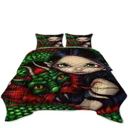 Emerald Guardian Elf Maiden and Her Chinese Dragon Coverlet