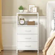 Advwin Bedside Table 3 Fabric Drawers Nightstand Side Table with Storage Shelf White