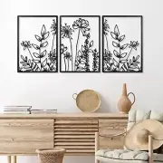 Therwen 3 Pcs Black Metal Wall Art Minimalist Wall Decor for Bedroom Cute Style