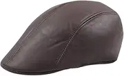 [Generic] Unisex Flat Cap Imitation Leather Fashion Beret Hat Wool Blend Newsboy Ivy Hat Driving Hunting Fishing Cabbie Hat