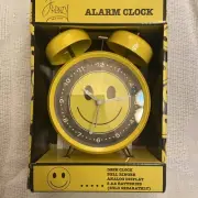 Frenzy Happy Smiley Face Alarm Clock Yellow & Black New In Box Bell Ringer