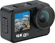 4K 60FPS Action Camera 24MP Sports Camera 170°Wide Angle Lens Dual Screen Control -Shake 21M/69ft Body with Mounting Accessories Kit for Diving Surfing Skiing Cycling