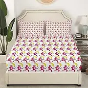 Feelyou Pink Bunny Bed Sheets Preppy Roller Dupes Rabbit Deep Pocket Fitted Sheet for Kids Twin Size Monkey Banana Sheets Set, No Flat Sheet