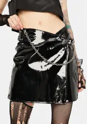 [Stuck on Stupid] Vinyl Wrap Skirt With Chain And Hook