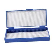 Blue Plastic Hinged Type Hold 50 Slide Microscope Box Storage Case