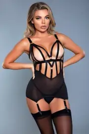 sexy BE WICKED strappy MESH cutout SUSPENDER cami GARTER straps CAGED mini DRESS