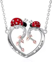 Ladybug Gifts 925 Sterling Silver Ladybug Pendant Tree of Life Mushroom Necklace
