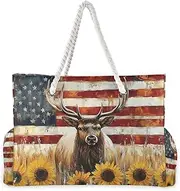 [YXYZRMY] Moose Sunflower America Beach Bag for Women Large Beach Tote Bag Zipper for Swim Gym Travel Daily