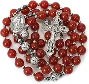 [Nazareth Store] Catholic Rosary Stone Beads Necklace Miraculous Medal with Silver Crucifix for Men, Women Communion Gift