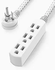 Flat Plug Extension Cord 1.5 FT, 3 Outlet Braided White Extension Cord, 16 Gauge