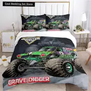 v2772 Bed Sheets Cartoon Monster Truck All Season Duvet Cover Comforter Bedding sets Soft Quilt Cover and Pillowcases Single/Double/Queen/King 3-Piece