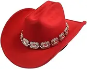 YFVFAGDMKV Artificial Wool Western Cowboy Hats for Women Vintage Roll Brim Gentleman Lady Cowgirl Jazz Hats(3)