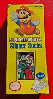 Vtg Nintendo 1991 NES Super Mario Bros Slipper Socks Shoe Size 9-11 Made USA NIB