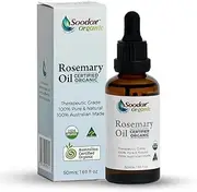 Soodox Certified Organic Rosemary Oil For Hair Growth 50mL | Therapeutic Grade | 100% Pure & Natural | 100% Australian Made | Glass Amber Bottle With Dropper