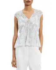 Theory Silk Ruched V Neck Top