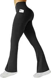 [FireSwan] Women's Flare Yoga Pants with Pockets High Waist Flared Leggings Bootcut Gym Workout Pants Tummy Control