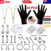 42 Pcs Professional Body Piercing Tool Kit Ear Nose Navel Nipple Needles Set AU