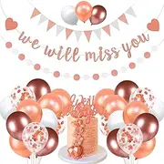 We Will Miss You Banner Coworker Going Away Farewell Decorations Rose Gold Glitter Dot Circle Garland Triangle Flag Banner For Goodbye, Retirement, Job Change, Later Traitor Party Supplies (Rose Gold)