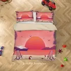 3D Beach Sun Mountain Boat Cartoon Pink Quilt Cover Set Bedding Sets Pillowcases