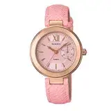 CASIO 卡西歐 SHEEN 粉紅皮革錶帶指針女錶 SHE-3051PGL-4A