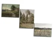 Vintage Landscape Canvas Wall Art Set of 3 - Meadow with Flowers Painting