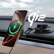 SPIGEN OneTap Pro 4 Dashboard Car Mount for MagSafe iPhone 16 15 14 13 12 Pro Max Plus Qi2 15W Wireless Charger, Fast Charging Retractable Arms Magnetic Windshield Phone Holder - Black