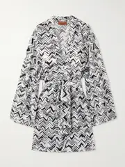 [Missoni] Missoni - Belted Striped Crochet-knit Robe - Black - medium medium Black