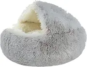 Aufondof Cat Bed Round Soft Plush Burrowing Cave Hooded Ped Bed for Dogs & Cats Comfortable Self Warming Small Dog Bed Plush Calming Cat Bed (40cm Grey) (Grey)
