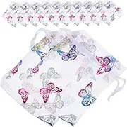 FUTUREORYY Butterfly Mesh Bag Small Drawstring Pouch 50pcs Organza Jewelry Bags for Travel Decorative