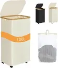 Laundry Hamper,100L Collapsible Laundry Basket with Lid and Inner Bag, Rolling